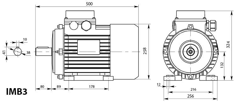Размеры двигателя Able MS132M2-2 IMB3