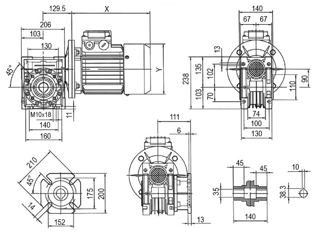 Габаритные размеры мотор-редуктора NMRV 090