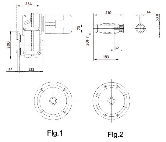 Размеры цилиндрического мотор-редуктора FAF77